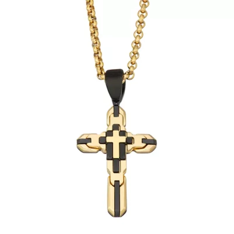 Mens Stainless Steel Cross 24 Inch Pendant Necklace