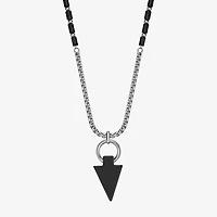 Mens Black Agate Stainless Steel 24 Inch Pendant Necklace
