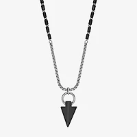 Mens Black Agate Stainless Steel 24 Inch Pendant Necklace