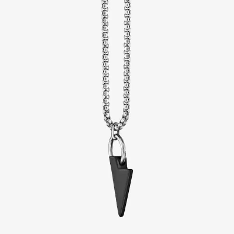 Mens Black Agate Stainless Steel 24 Inch Pendant Necklace