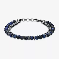 Mens Blue Tiger's Eye Stainless Steel Beaded Bracelet