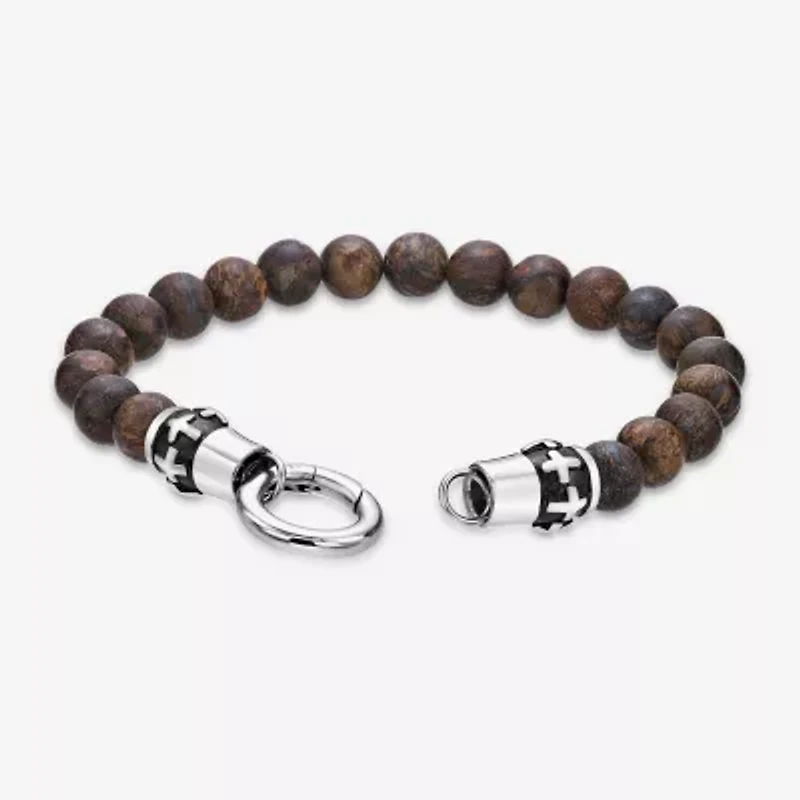 Mens Stainless Steel Beaded Bracelet