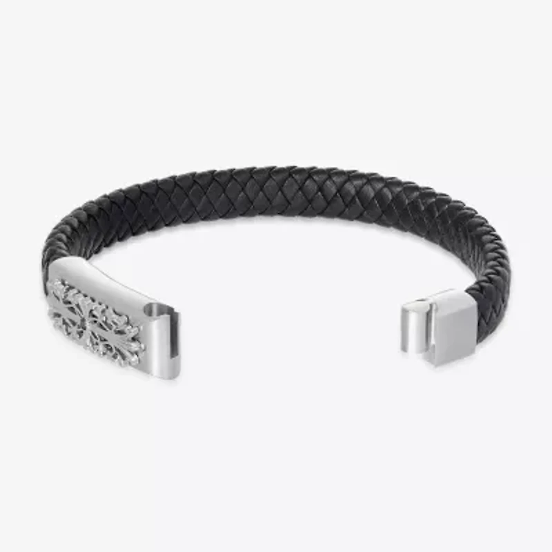 Mens Diamond Accent Diamond Stainless Steel Cord Bracelet