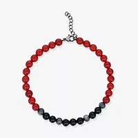 Mens Black Agate Stainless Steel Beaded Bracelet