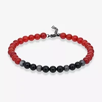 Mens Black Agate Stainless Steel Beaded Bracelet