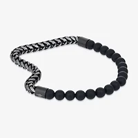 Mens Black Agate Stainless Steel Beaded Bracelet