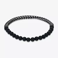 Mens Black Agate Stainless Steel Beaded Bracelet