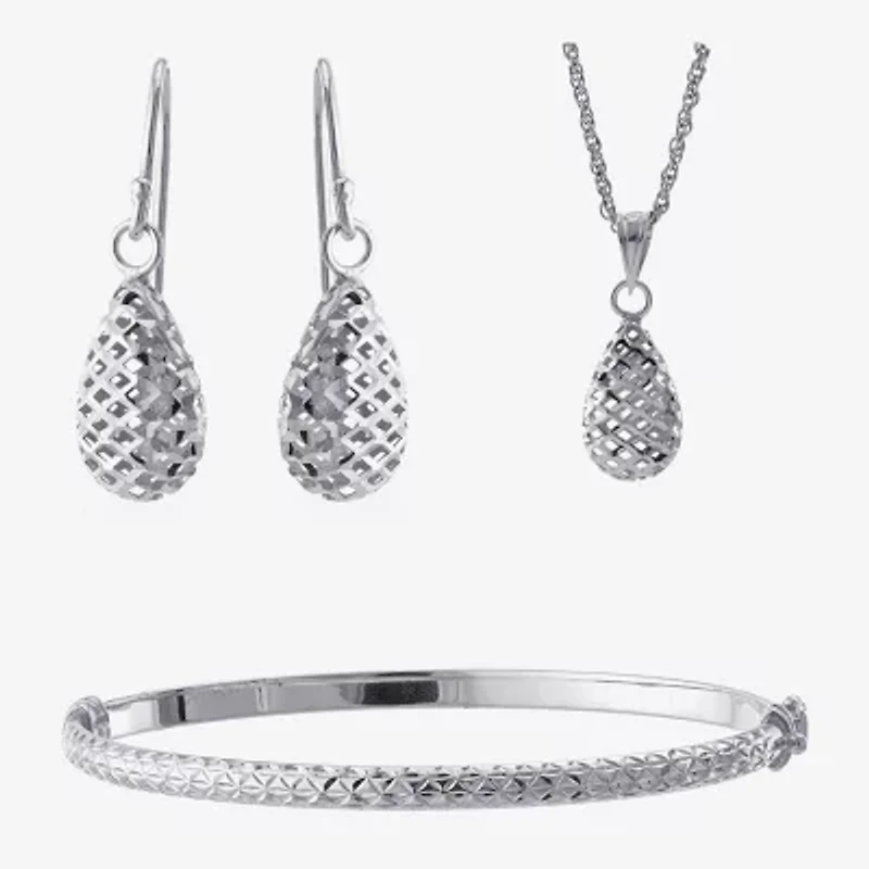 Diamond Cut Womens Sterling Silver 3-pc. Jewelry Set