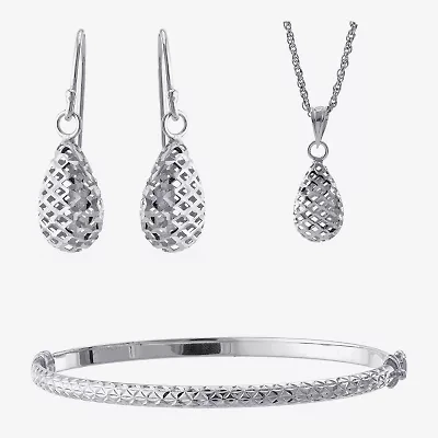 Diamond Cut Womens Sterling Silver 3-pc. Jewelry Set