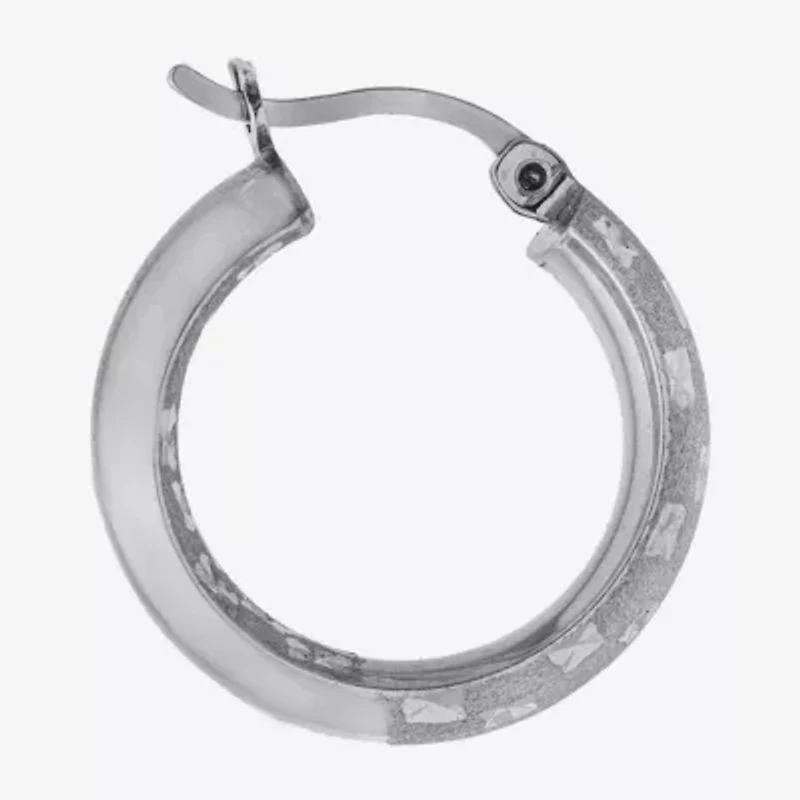 Diamond Cut Womens Sterling Silver 20.3mm Hoop Earrings