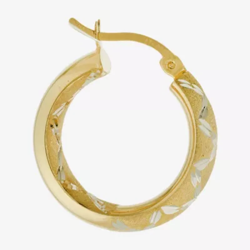 Diamond Cut Womens 14K Two Tone Gold Over Silver 20mm Hoop Earrings