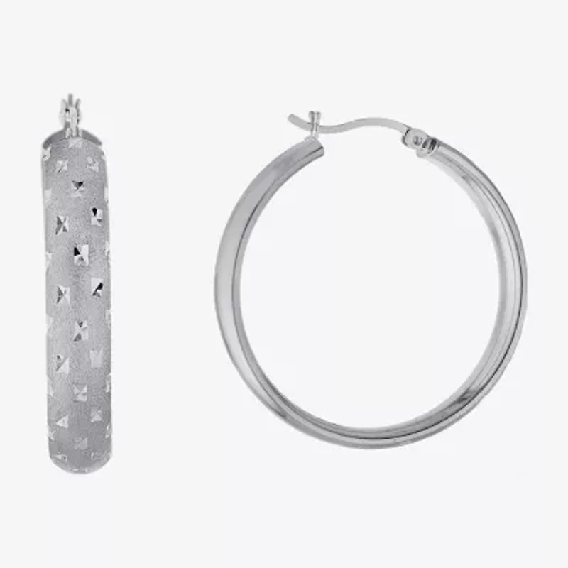 Diamond Cut Womens Sterling Silver 35.3mm Hoop Earrings