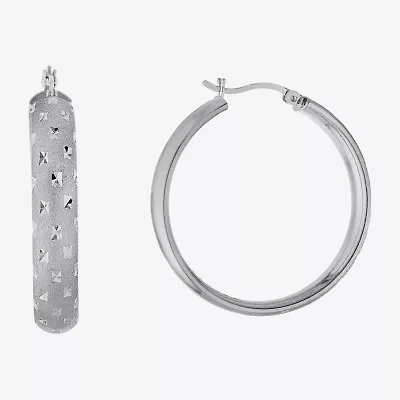 Diamond Cut Womens Sterling Silver 35.3mm Hoop Earrings