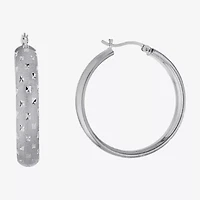Diamond Cut Womens Sterling Silver 35.3mm Hoop Earrings