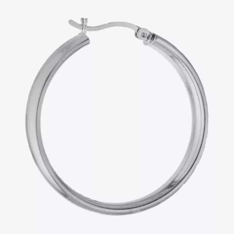 Diamond Cut Womens Sterling Silver 35.3mm Hoop Earrings