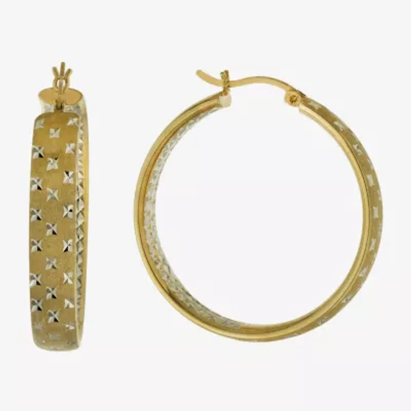 Diamond Cut Womens 14K Two Tone Gold Over Silver 35.3mm Hoop Earrings