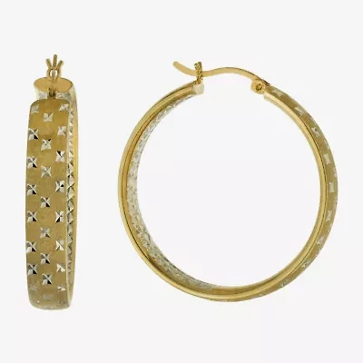 Diamond Cut Womens 14K Two Tone Gold Over Silver 35.3mm Hoop Earrings