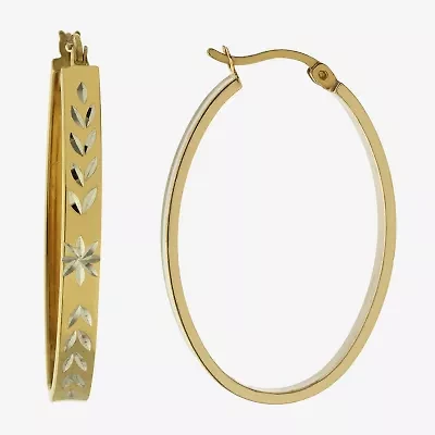 Diamond Cut Womens 14K Two Tone Gold Over Silver 35.8mm Hoop Earrings