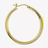 Diamond Cut Womens 14K Two Tone Gold Over Silver 35mm Hoop Earrings