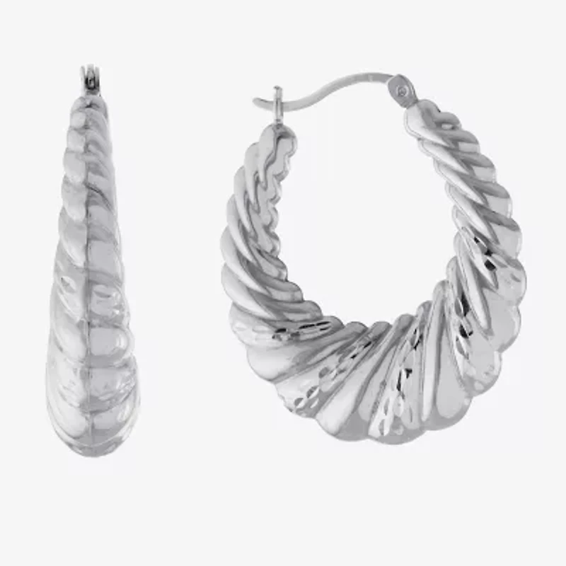 Croissant Womens Sterling Silver 33.5mm Hoop Earrings