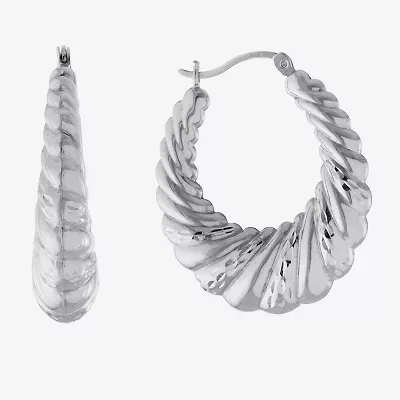 Croissant Womens Sterling Silver 33.5mm Hoop Earrings