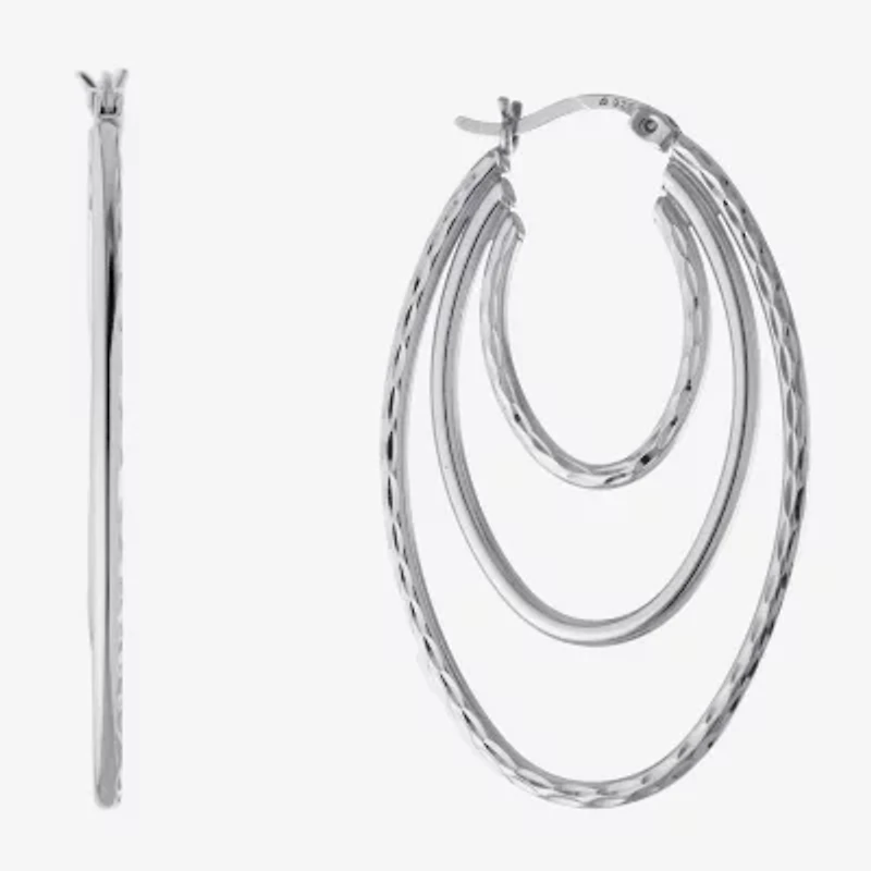 Diamond Cut Womens Sterling Silver 40.6mm Hoop Earrings