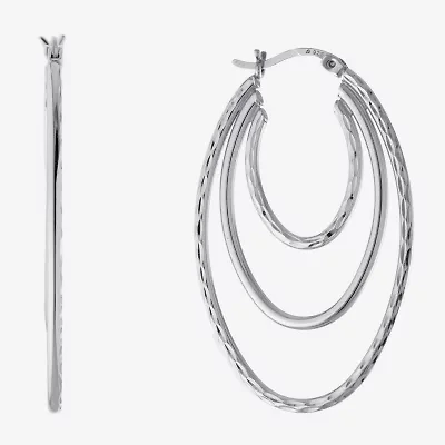 Diamond Cut Womens Sterling Silver 40.6mm Hoop Earrings