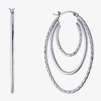 Diamond Cut Womens Sterling Silver 40.6mm Hoop Earrings