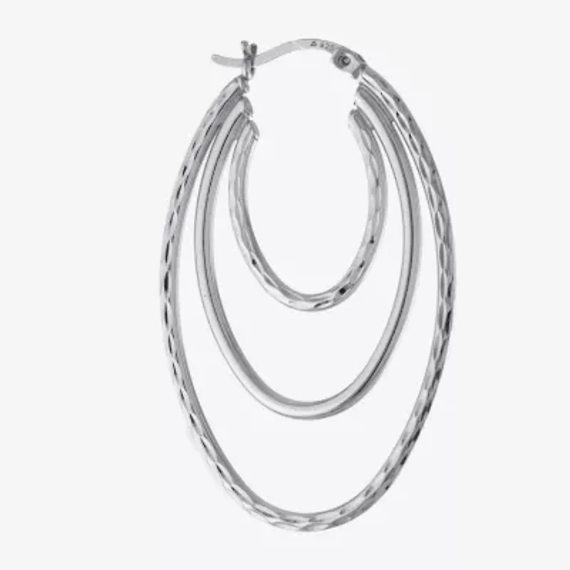 Diamond Cut Womens Sterling Silver 40.6mm Hoop Earrings