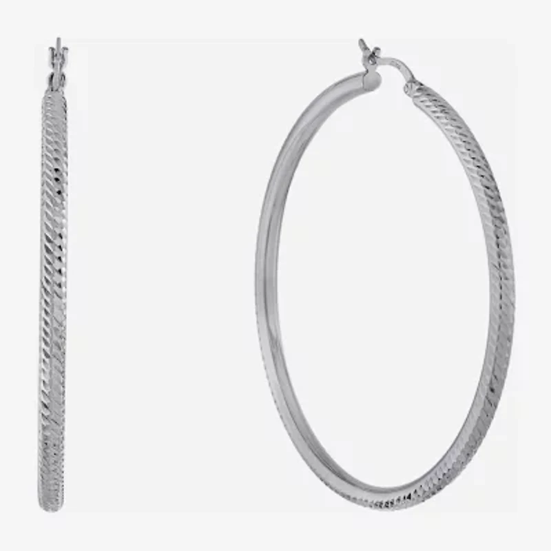 Diamond Cut Womens Sterling Silver 57mm Hoop Earrings