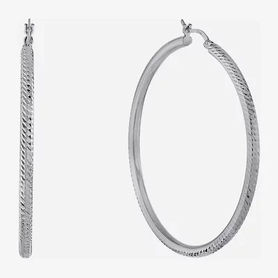 Diamond Cut Womens Sterling Silver 57mm Hoop Earrings
