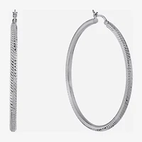 Diamond Cut Womens Sterling Silver 57mm Hoop Earrings