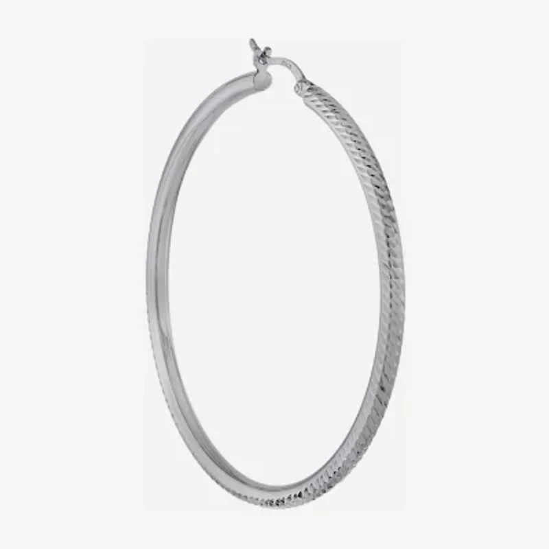 Diamond Cut Womens Sterling Silver 57mm Hoop Earrings