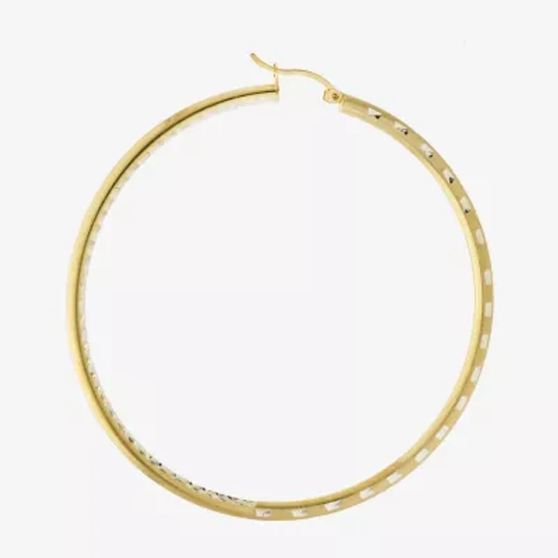 Diamond Cut Womens 14K Two Tone Gold Over Silver 67.5mm Hoop Earrings