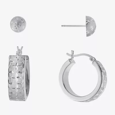 Diamond Cut Womens Sterling Silver 2 Pair Earring Set