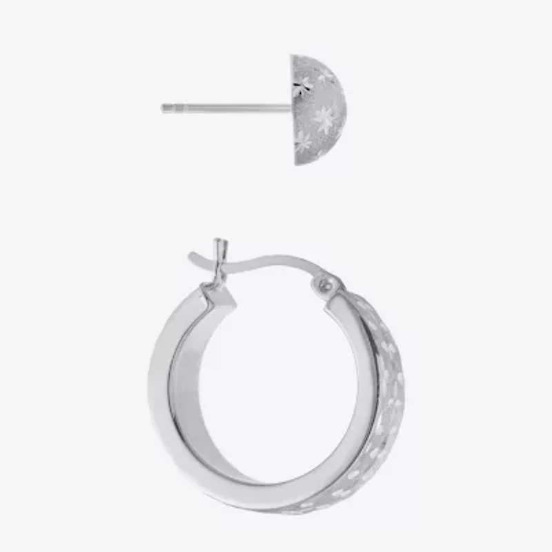 Diamond Cut Womens Sterling Silver 2 Pair Earring Set