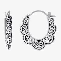 Bali Inspired Womens Sterling Silver 20.8mm Hoop Earrings