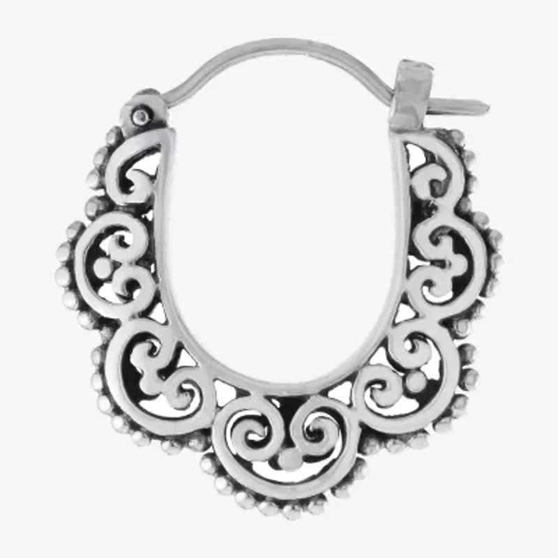 Bali Inspired Womens Sterling Silver 20.8mm Hoop Earrings