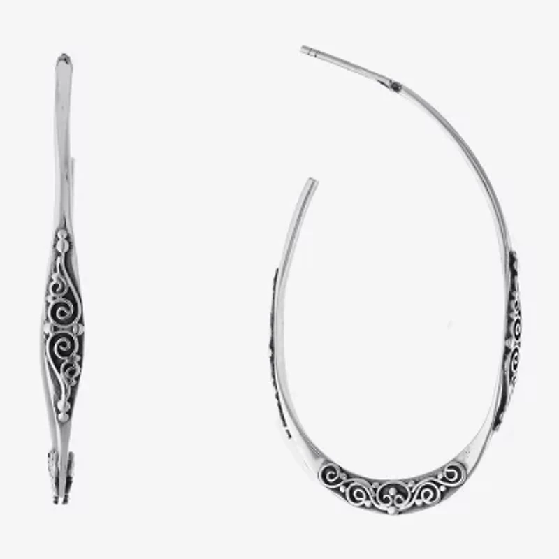 Bali Inspired Womens Sterling Silver 41.9mm Hoop Earrings