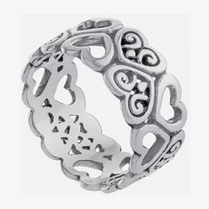 Bali Inspired Womens Sterling Silver Heart Cocktail Ring