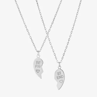 2 Piece Sterling Silver Best Friend Heart Pendant Necklace