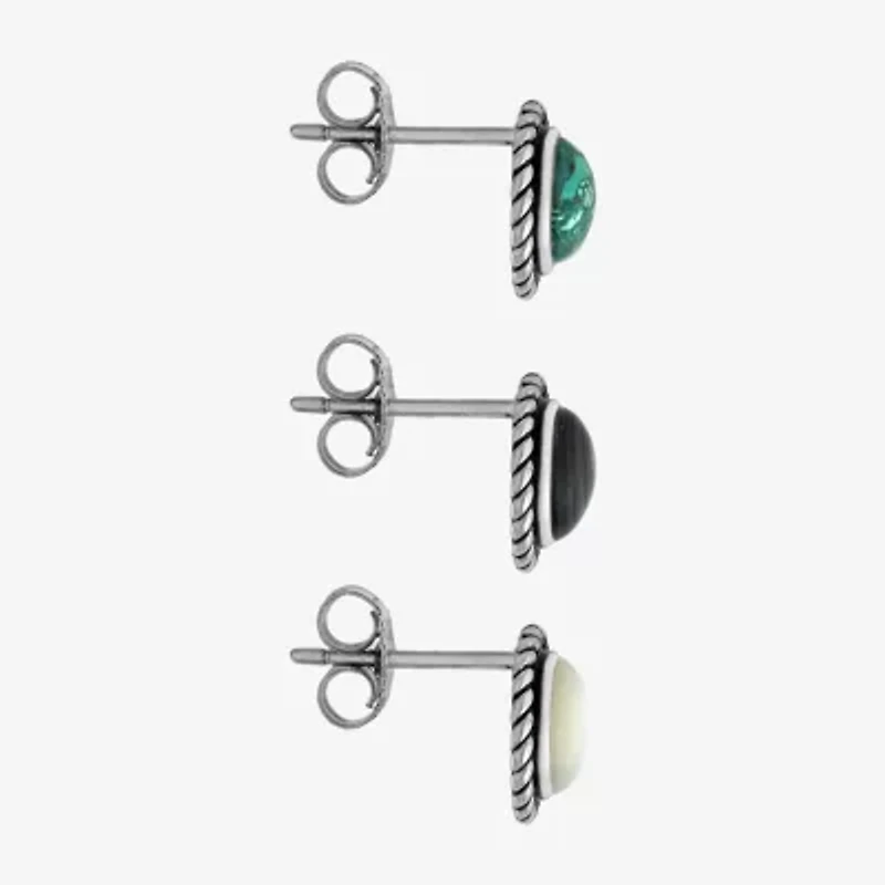 Womens Enhanced White Turquoise Sterling Silver Round 3 Pair Earring Set