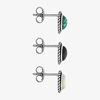 Womens Enhanced White Turquoise Sterling Silver Round 3 Pair Earring Set