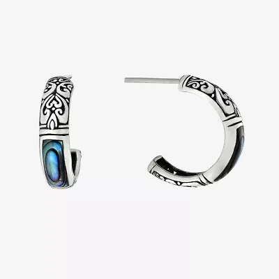 Womens Gray Abalone Sterling Silver 20.3mm Hoop Earrings