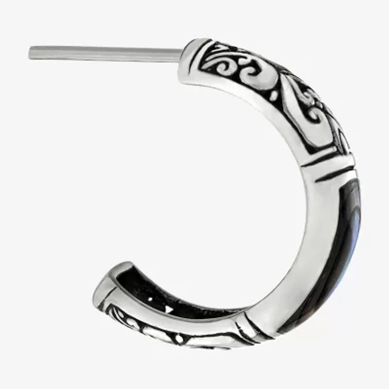 Womens Gray Abalone Sterling Silver 20.3mm Hoop Earrings