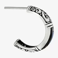 Womens Gray Abalone Sterling Silver 20.3mm Hoop Earrings