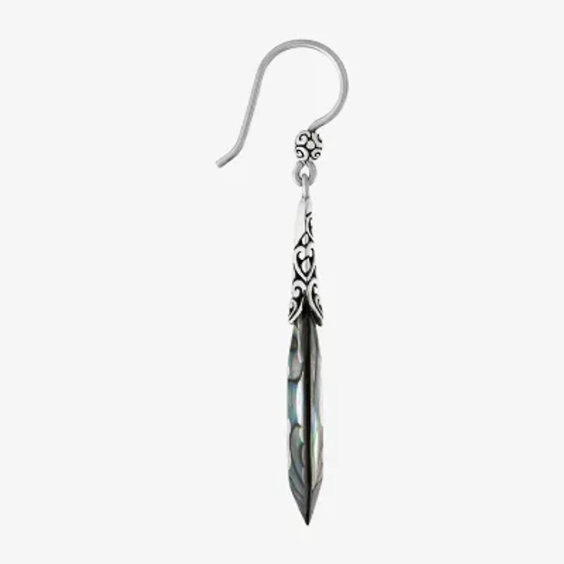Womens Gray Abalone Sterling Silver Drop Earrings
