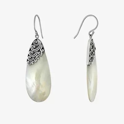 Womens White Mother Of Pearl Sterling Silver Pear Drop Earrings