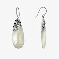 Womens White Mother Of Pearl Sterling Silver Pear Drop Earrings