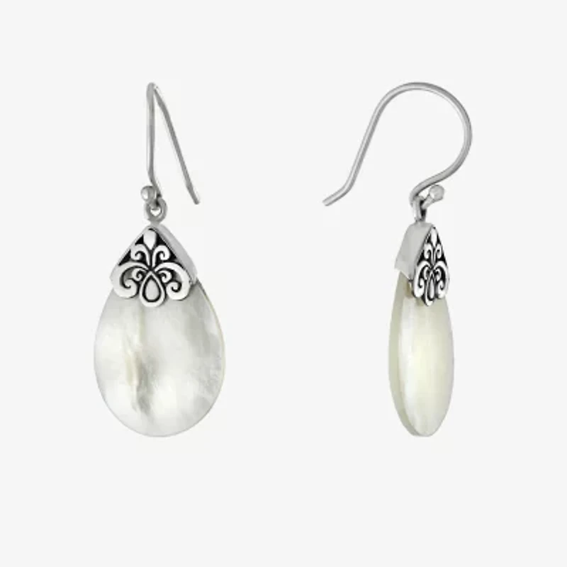 Womens White Mother Of Pearl Sterling Silver Pear Drop Earrings